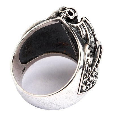 Interior band of Gothic skull cross ring showing authentic 925 sterling silver hallmark stamp