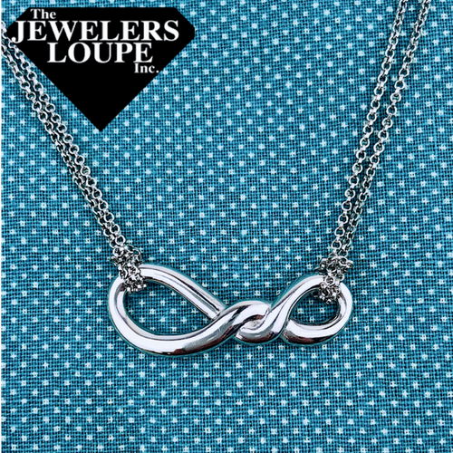 Sterling Silver Infinity Knot Double Strand Necklace on adjustable 17+1" Sterling Silver Chain.