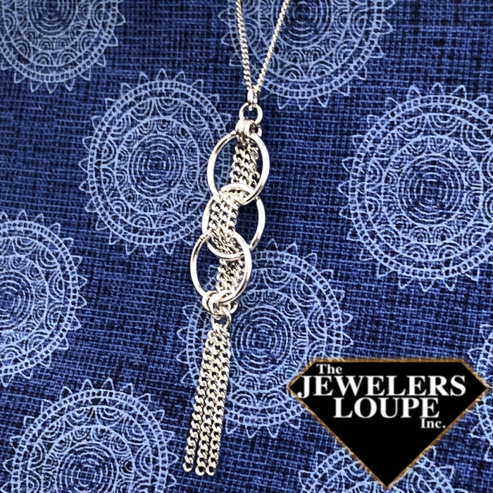 Sterling Silver Three Ring Tassel Necklace