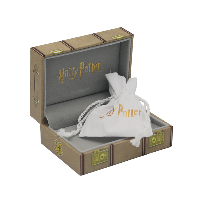 Harry Potter jewelry box with a drawstring bag inside on a white background