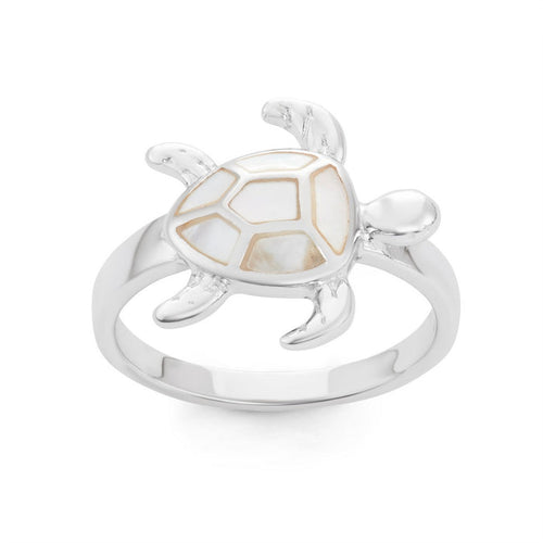 Sterling Silver White Mother of Pearl Turtle Ring, Size 8 (91918)