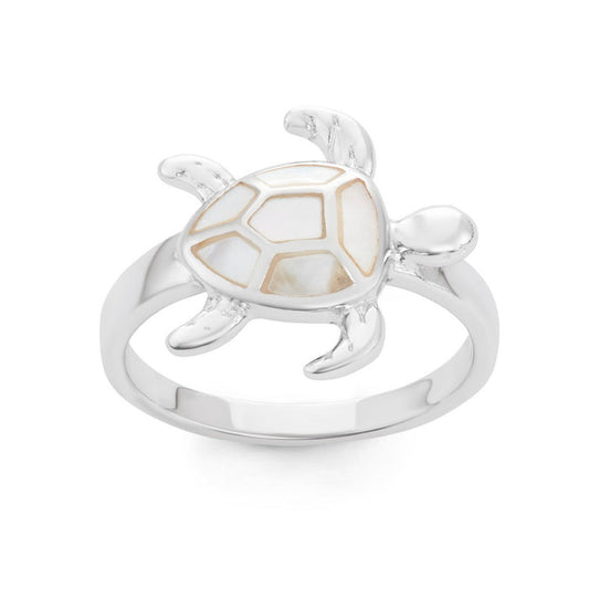 Sterling Silver White Mother of Pearl Turtle Ring, Size 8 (91918)