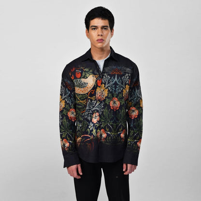 Strawberry Thief - black party wear luxury shirt for men now Available in Cotton and Linen - Naymish Designs