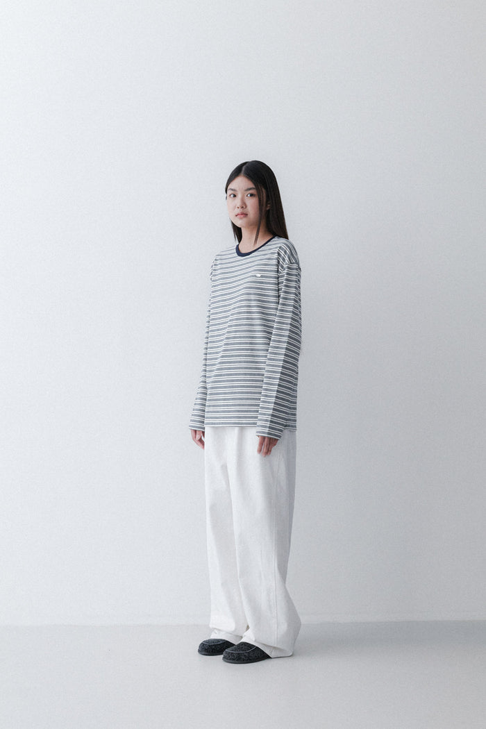 STRIPE SLEEVE T - CREAM/GREY