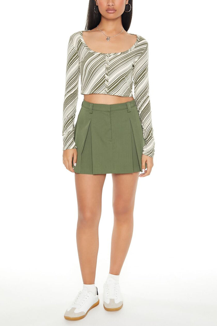 Striped Button-Front Crop Top