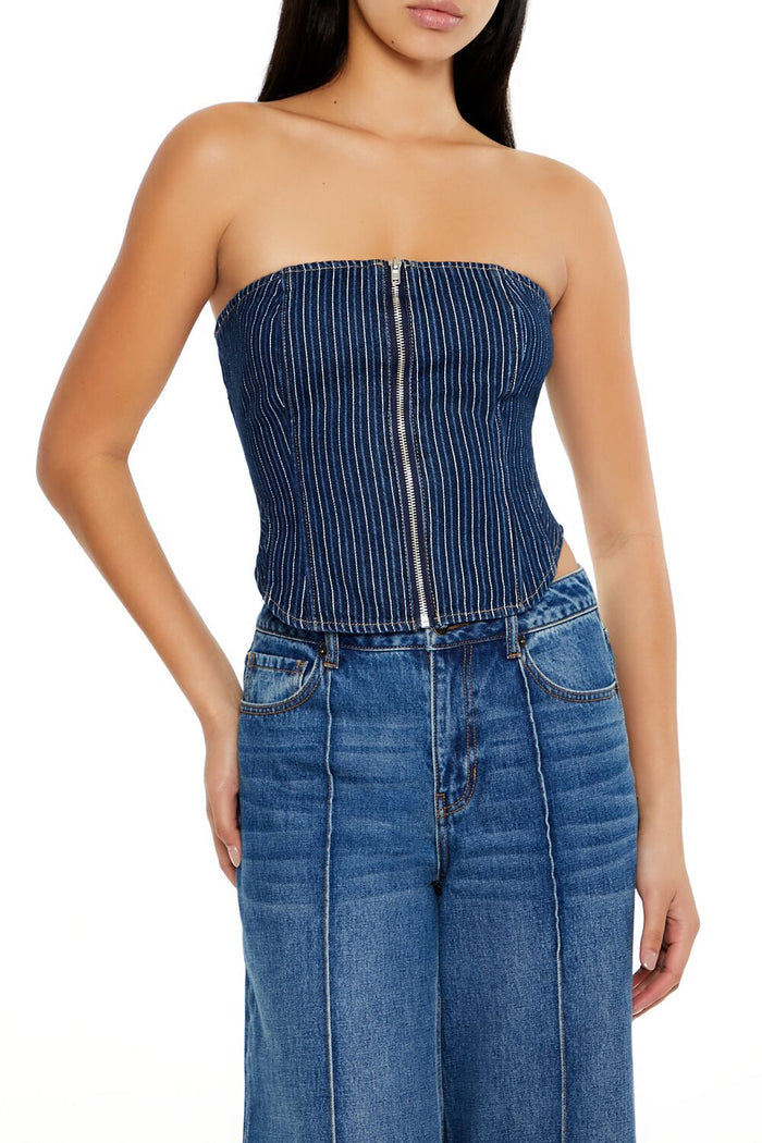 Striped Denim Tube Crop Top