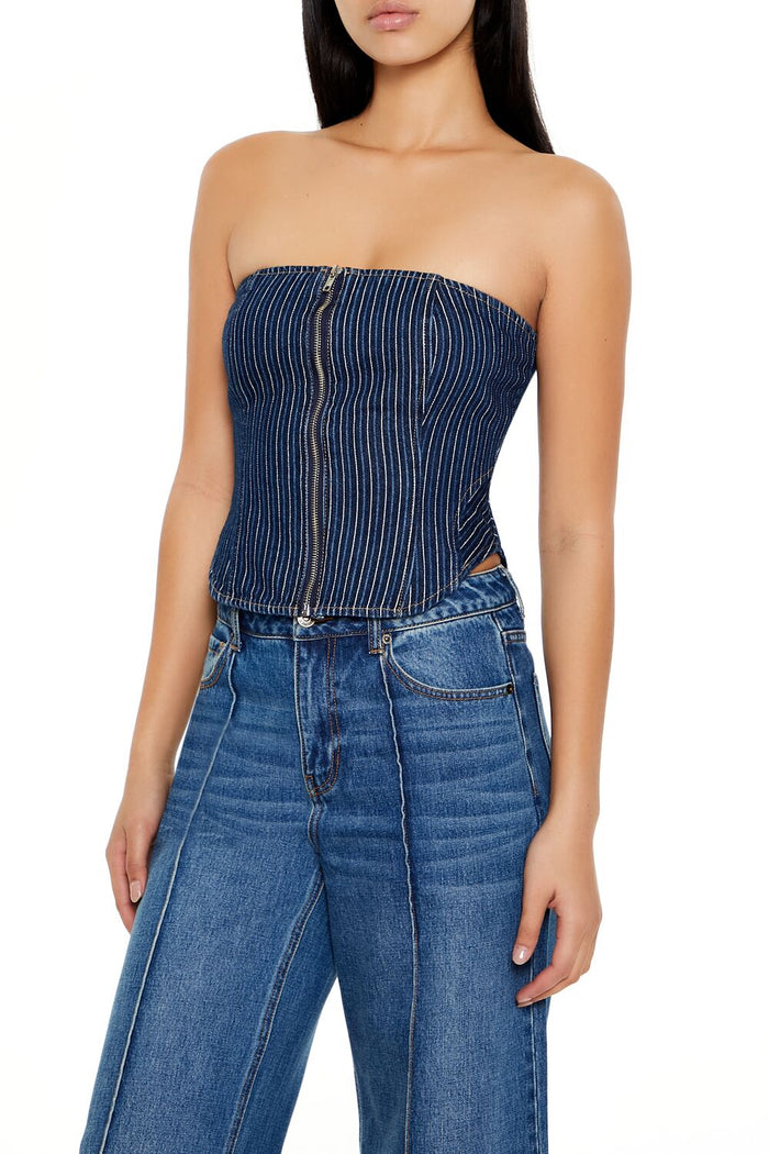 Striped Denim Tube Crop Top