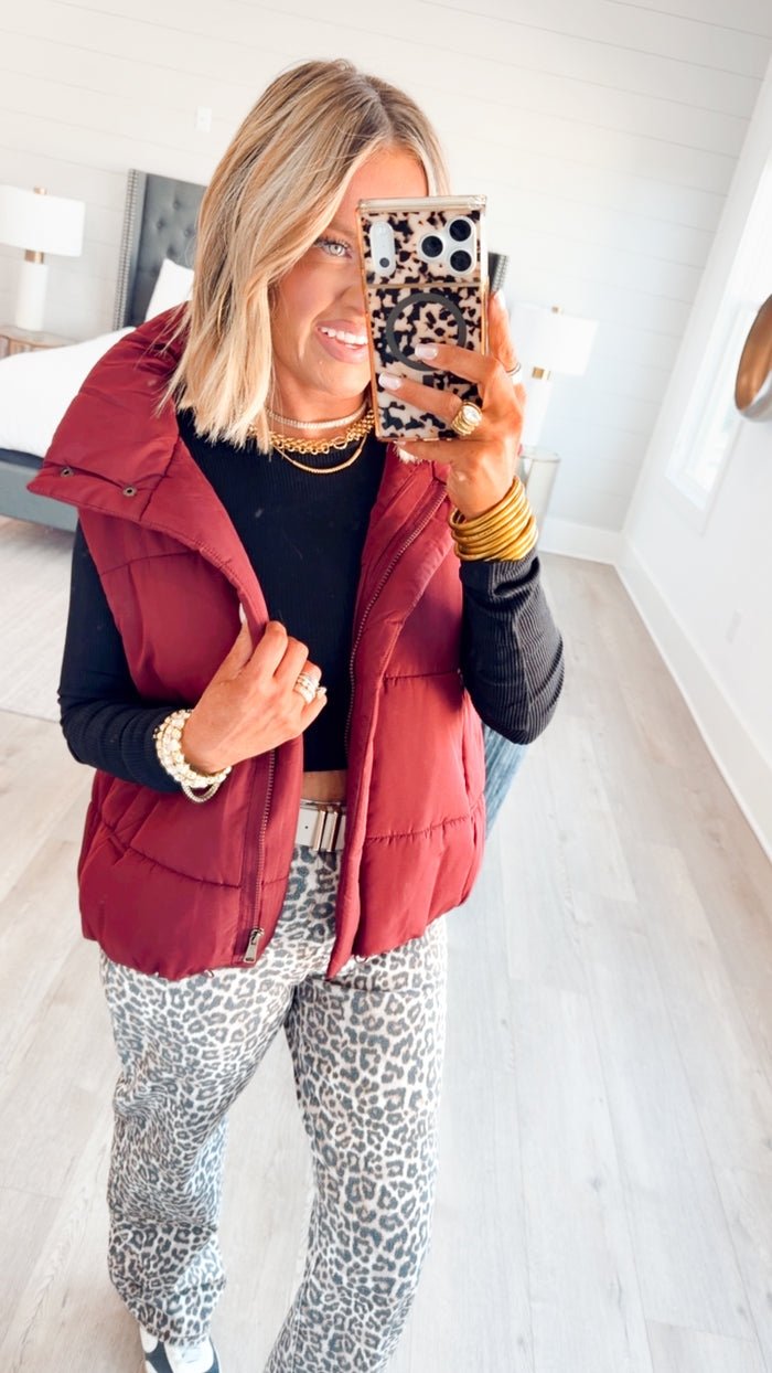 Summit Puffer Vest-Burgundy