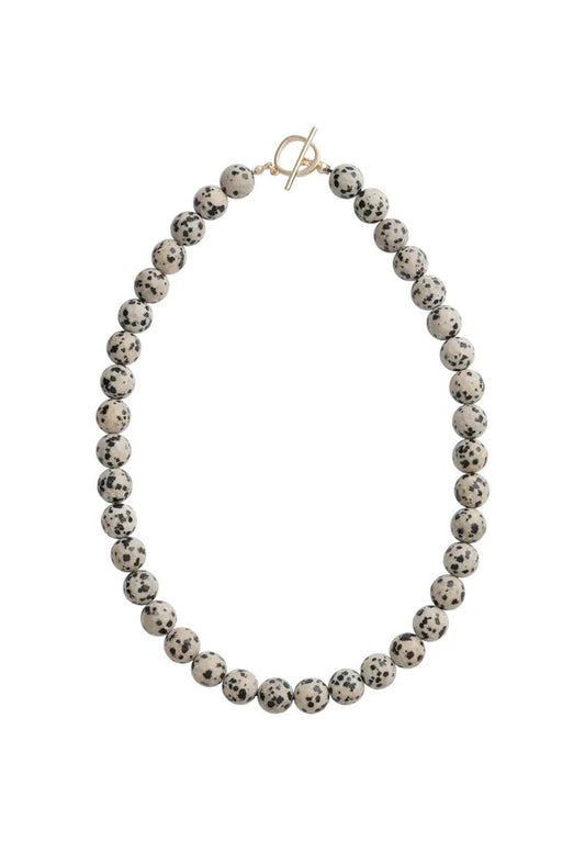 Sun Ray Necklace Dalmatian Jasper Gold 10mm