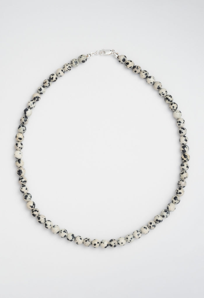 Sun Ray Necklace Dalmatian Jasper Silver 6mm