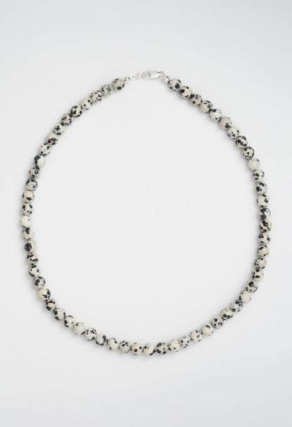 Sun Ray Necklace Dalmatian Jasper Silver 6mm