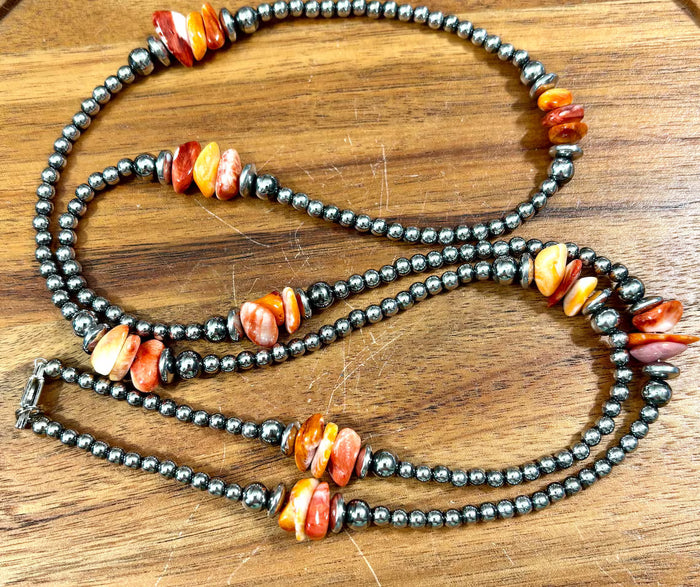 Sunset Canyon Spiny Oyster Beaded Necklace