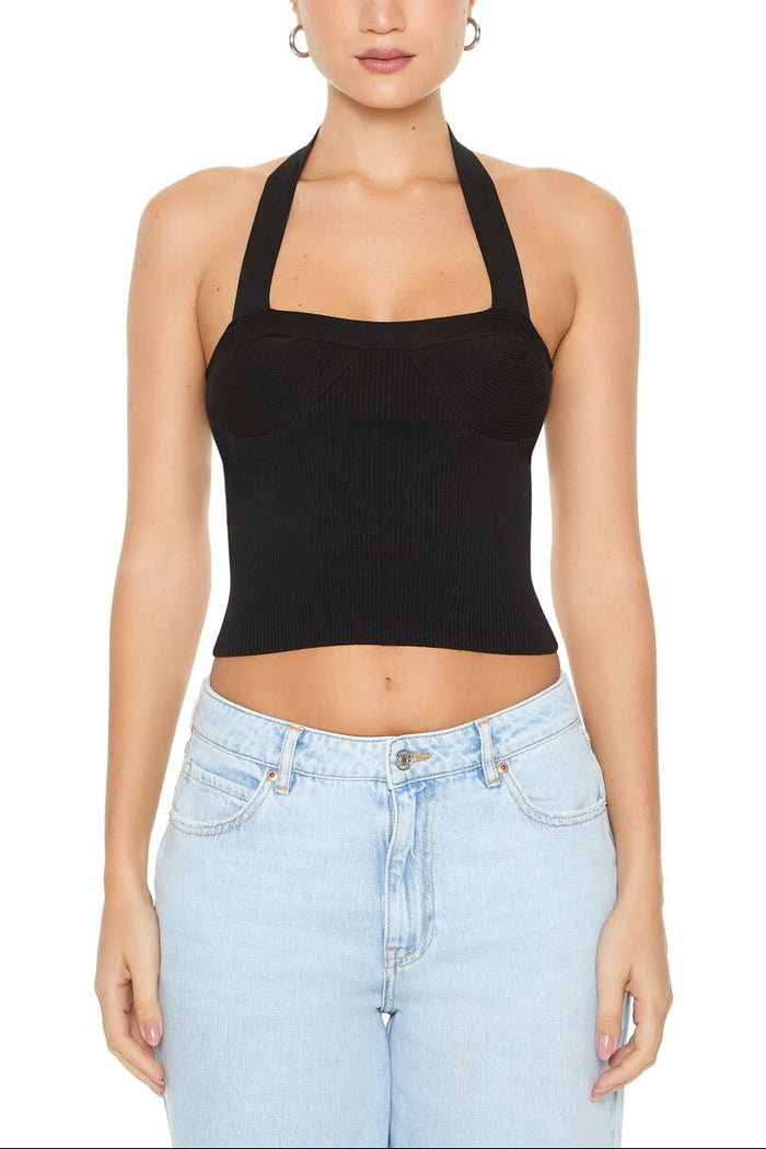 Sweater-Knit Bustier Halter Top
