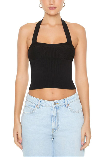 Sweater-Knit Bustier Halter Top