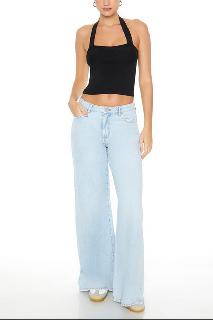 Sweater-Knit Bustier Halter Top