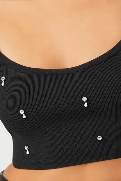 Sweater-Knit Rhinestone Cropped Cami
