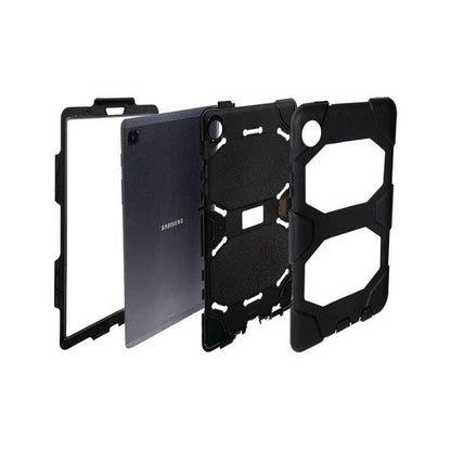 Tablet Case for Galaxy Tab A7 Lite shown in four disassembled parts—front frame, tablet, inner shell, and outer protective cover—illustrating multi-layer protection on a white background.