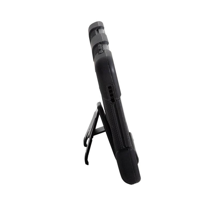 A rugged black Tablet Case for Galaxy Tab A7 Lite with a built-in kickstand and multi-layer protection, displayed from the side on a white background.