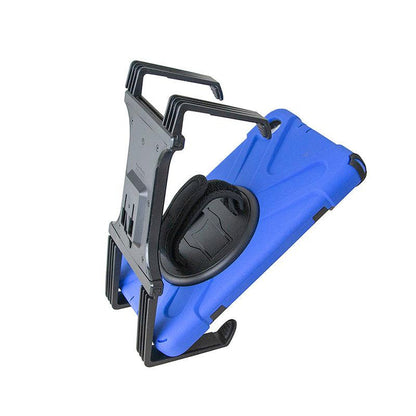 The Tablet Handstrap Support Legs for Slim-Grip Universal Tablet Holder, shown in blue and black with a rotating hand strap, adjustable stand, and support legs, is angled on a white background—a practical accessory for secure tablet use.