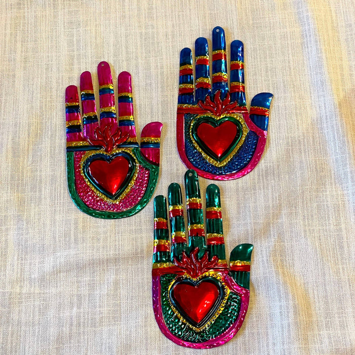 Tesoros Trading Company - Hand Heart Tin Ornament