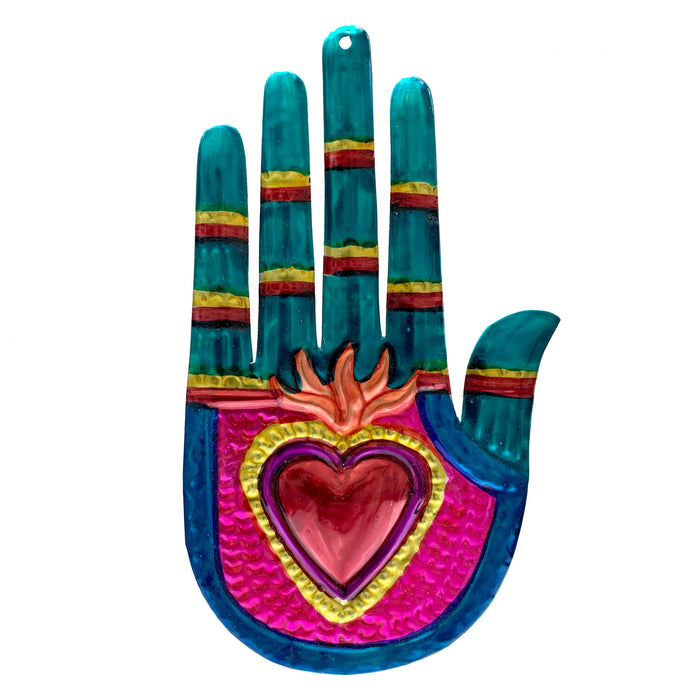 Tesoros Trading Company - Hand Heart Tin Ornament