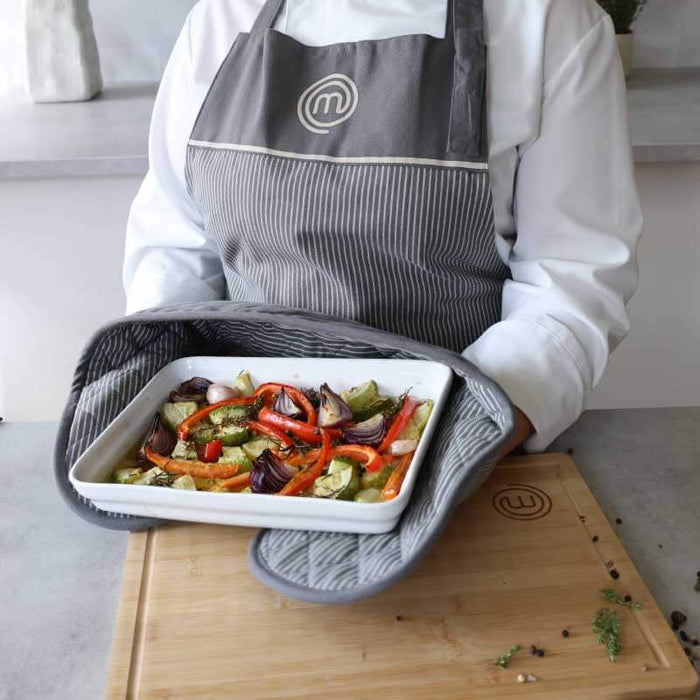 UK MASTERCHEF DOUBLE OVEN GLOVES TEXTILES EARTH TONES KITCHENWARE