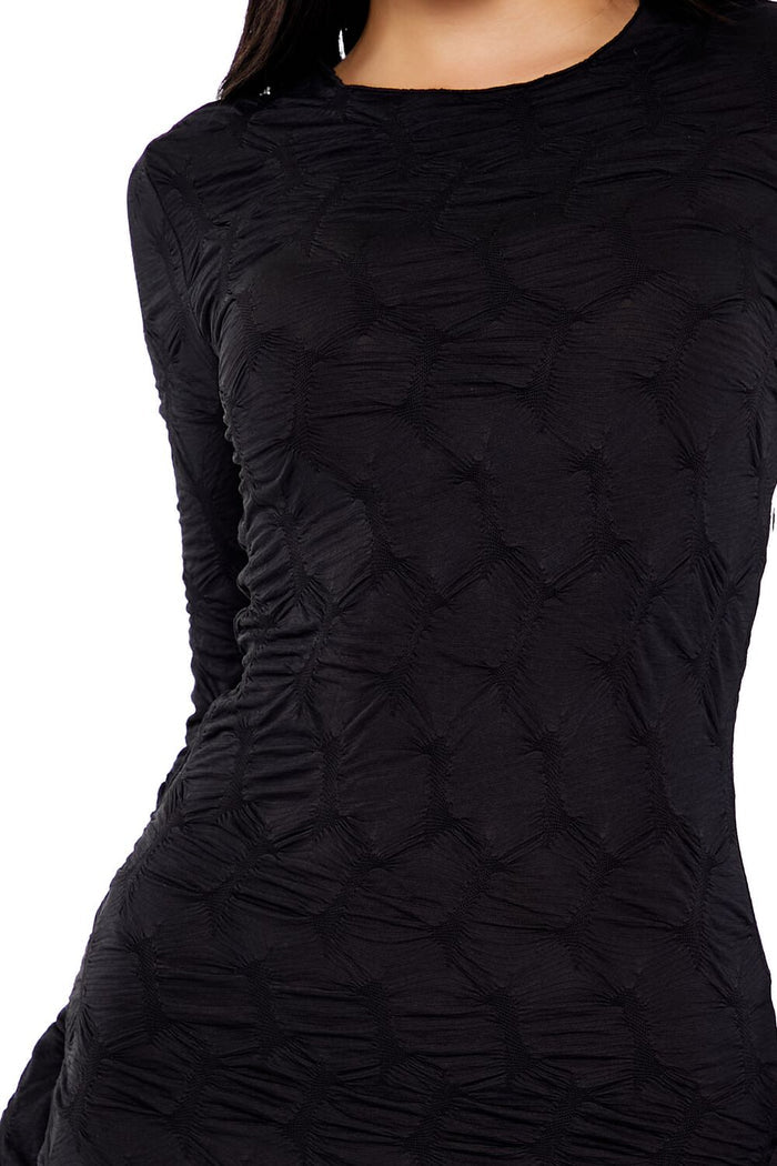 Textured Bell-Sleeve Mini Dress
