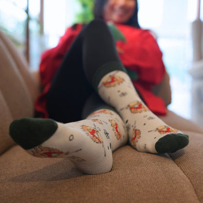 White Christmas highland cow socks
