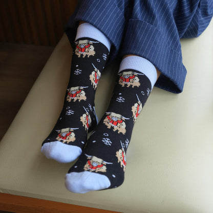 christmas highland cows socks