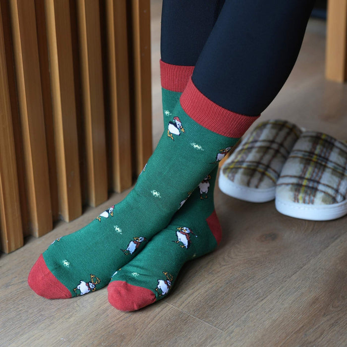 Christmas puffin socks