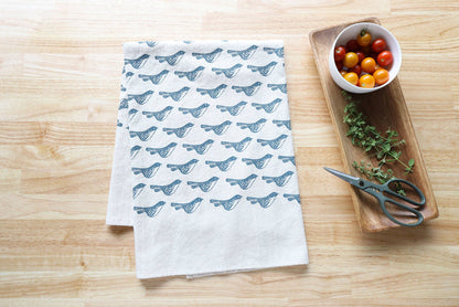 The High Fiber - Bird Kitchen Towel, Handprinted Bird Tea Towel: Black on Natural
