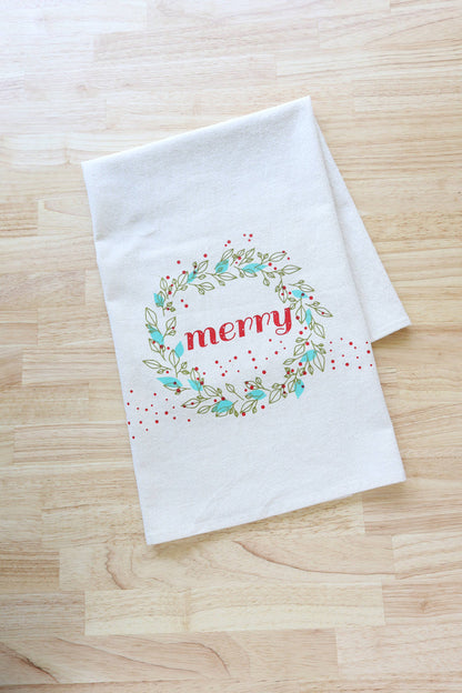 The High Fiber - Christmas Kitchen Towel, Merry, Handprinted Towel