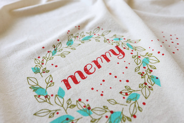 The High Fiber - Christmas Kitchen Towel, Merry, Handprinted Towel