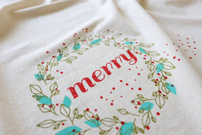 The High Fiber - Christmas Kitchen Towel, Merry, Handprinted Towel