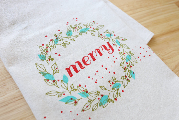 The High Fiber - Christmas Kitchen Towel, Merry, Handprinted Towel