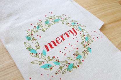 The High Fiber - Christmas Kitchen Towel, Merry, Handprinted Towel