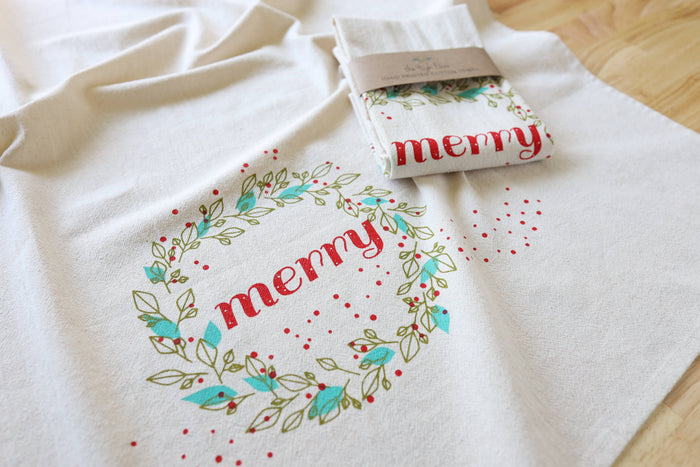 The High Fiber - Christmas Kitchen Towel, Merry, Handprinted Towel