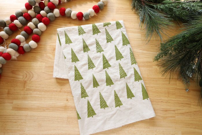 The High Fiber - Christmas Tree Tea Towel, Handprinted on Natural Cotton