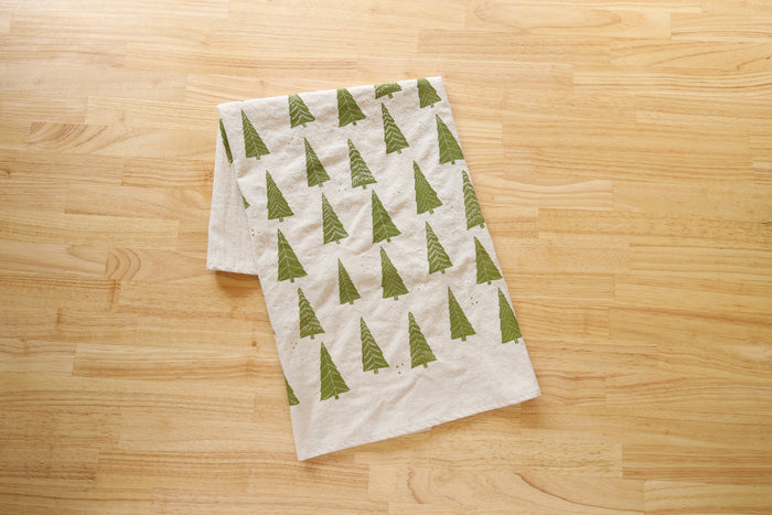 The High Fiber - Christmas Tree Tea Towel, Handprinted on Natural Cotton