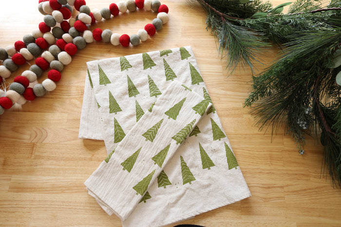 The High Fiber - Christmas Tree Tea Towel, Handprinted on Natural Cotton