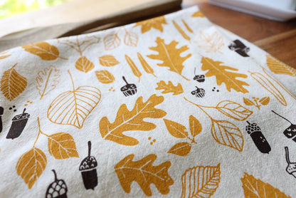 The High Fiber - *NEW* Autumn Leaves and Acorns Kitchen Towel, Handprinted