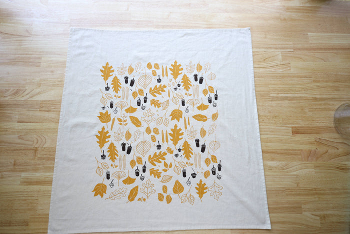 The High Fiber - *NEW* Autumn Leaves and Acorns Kitchen Towel, Handprinted