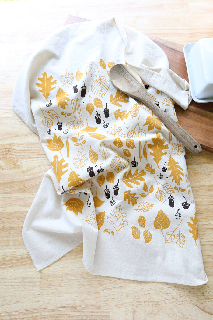 The High Fiber - *NEW* Autumn Leaves and Acorns Kitchen Towel, Handprinted