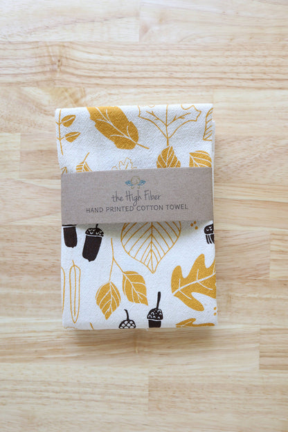 The High Fiber - *NEW* Autumn Leaves and Acorns Kitchen Towel, Handprinted