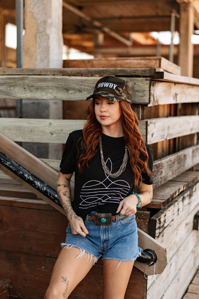 The Original, Viral Boot Stitch Western Graphic TeePink GravelXS