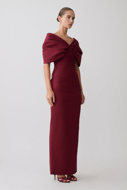 Thelma Bardot Maxi Dress - Wine