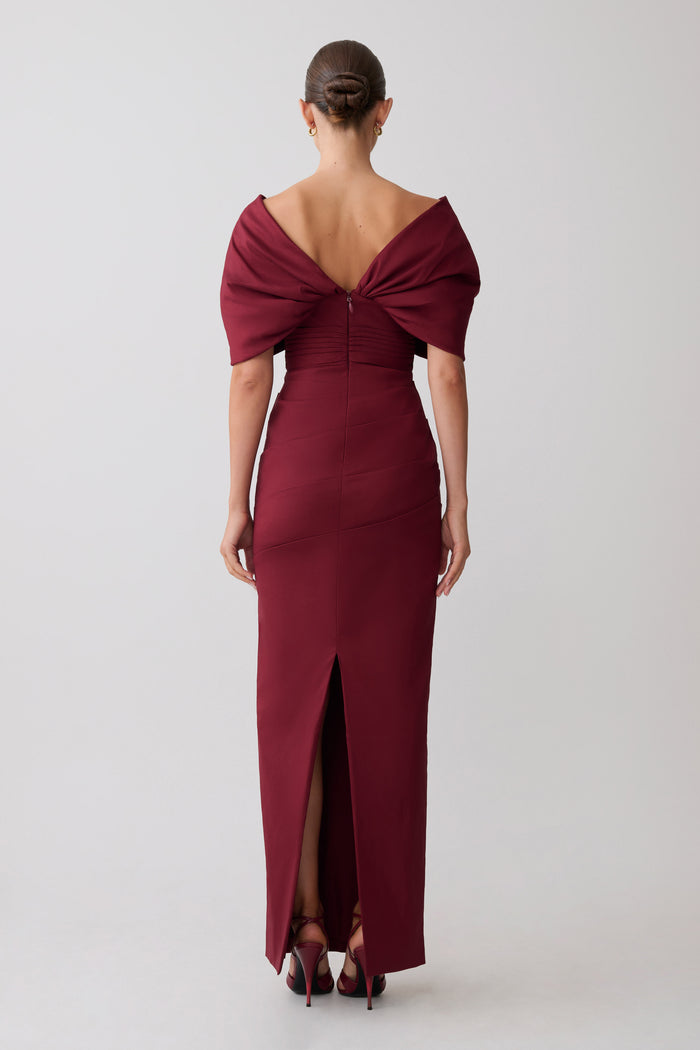 Thelma Bardot Maxi Dress - Wine
