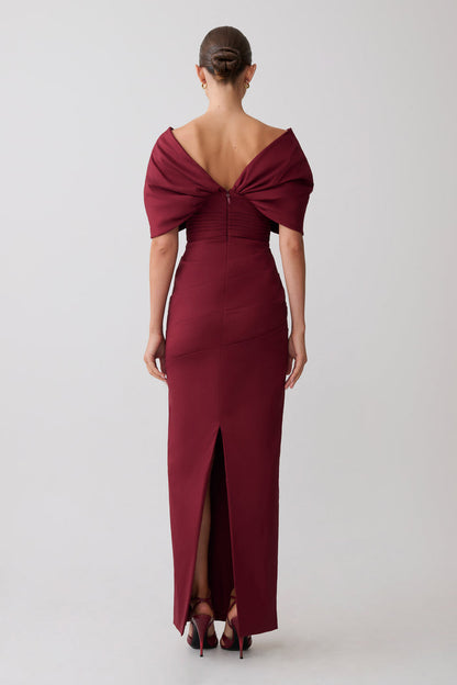 Thelma Bardot Maxi Dress - Wine