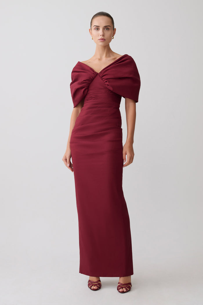 Thelma Bardot Maxi Dress - Wine