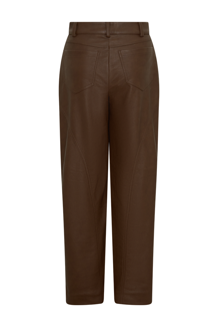Theo Faux Leather Mid Rise Pants - Dark Chocolate